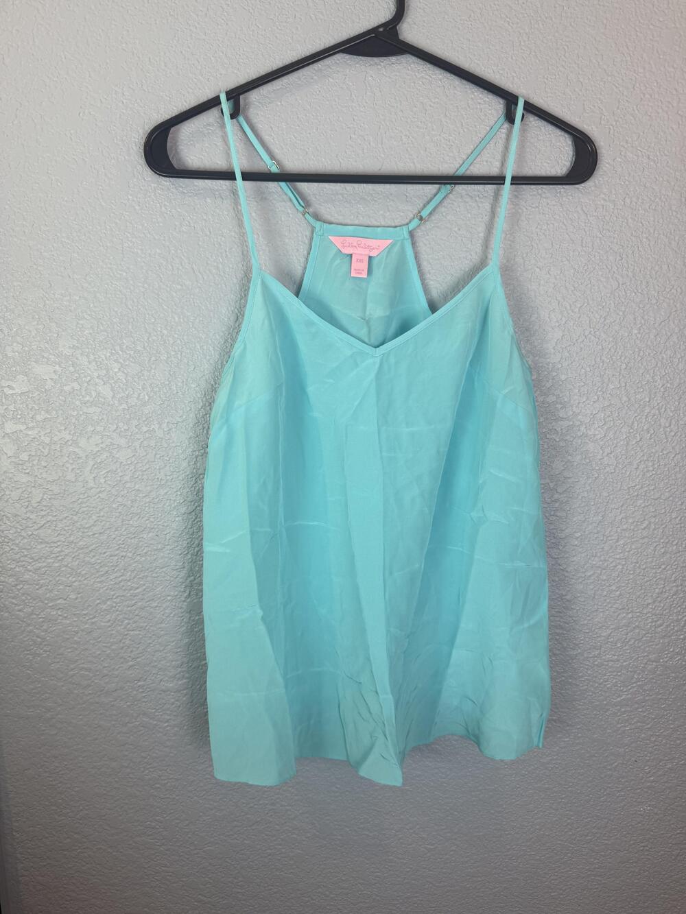 Lilly Pulitzer Tank Top Womens XXS Blue Silk Adjustable Strap Sleeveless Blouse